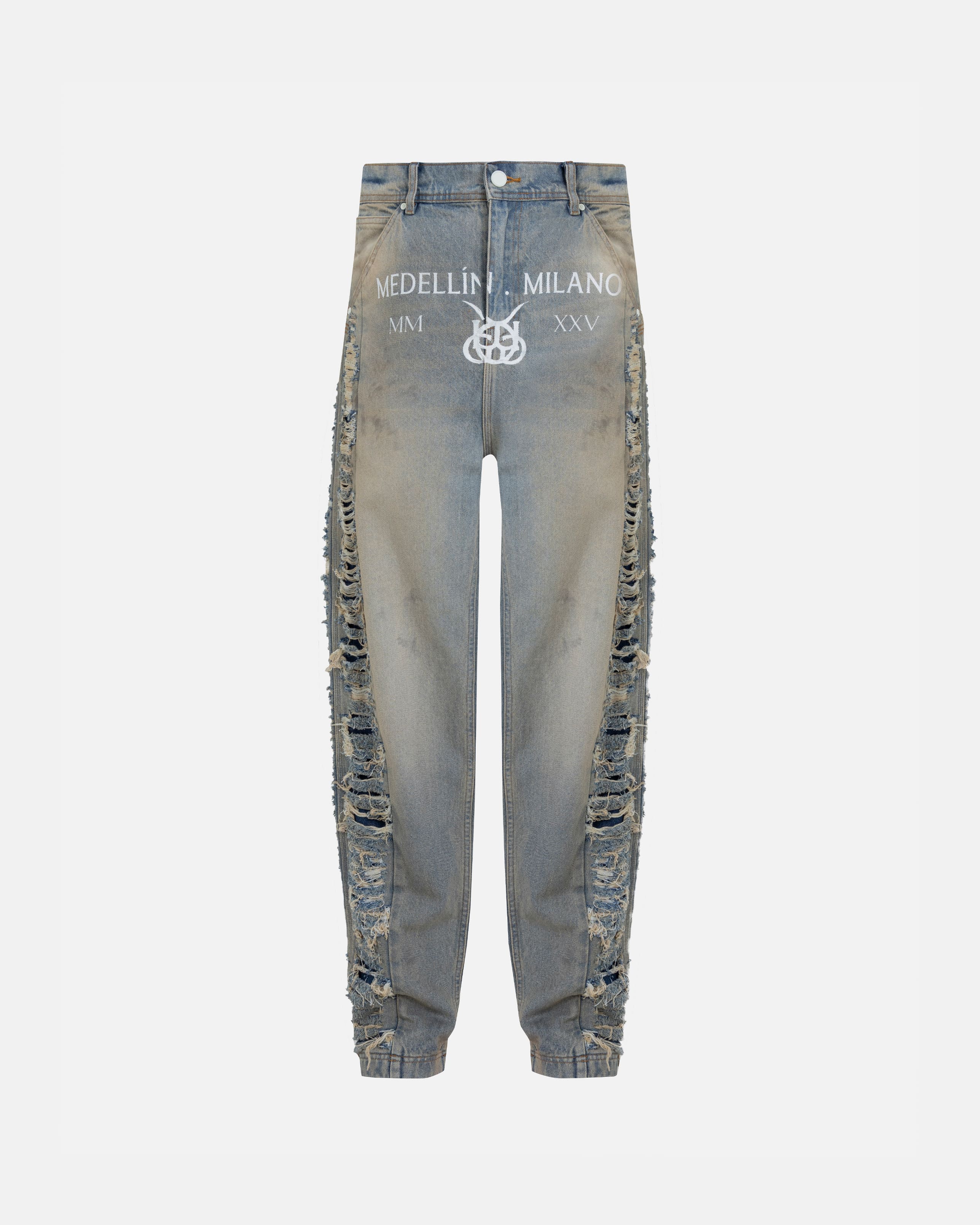 Santa Unión Medellín Milano Jean Ancho Desgastado Azul Sucio