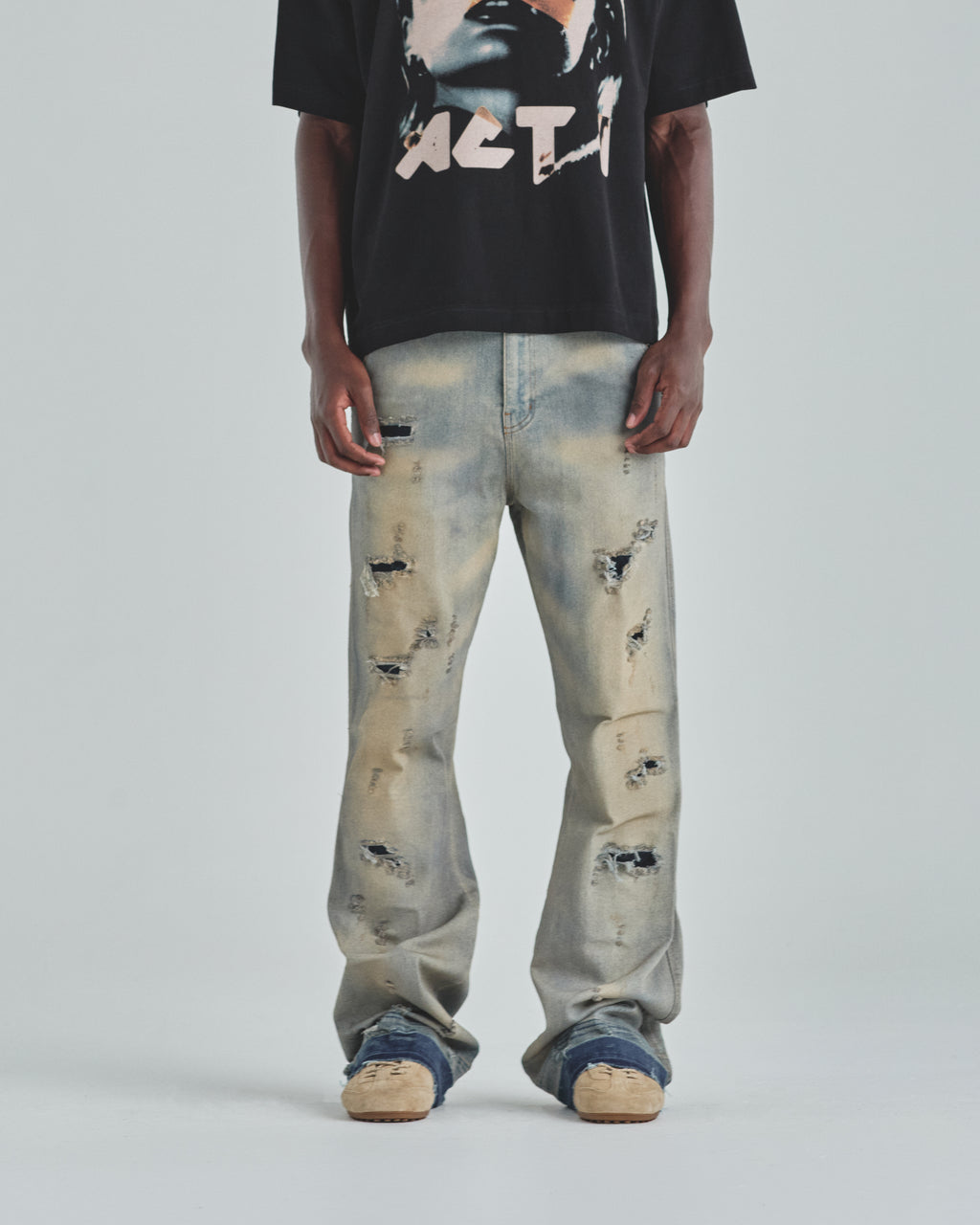 Act 1 UG Star Ripped Flare Jean Light Blue