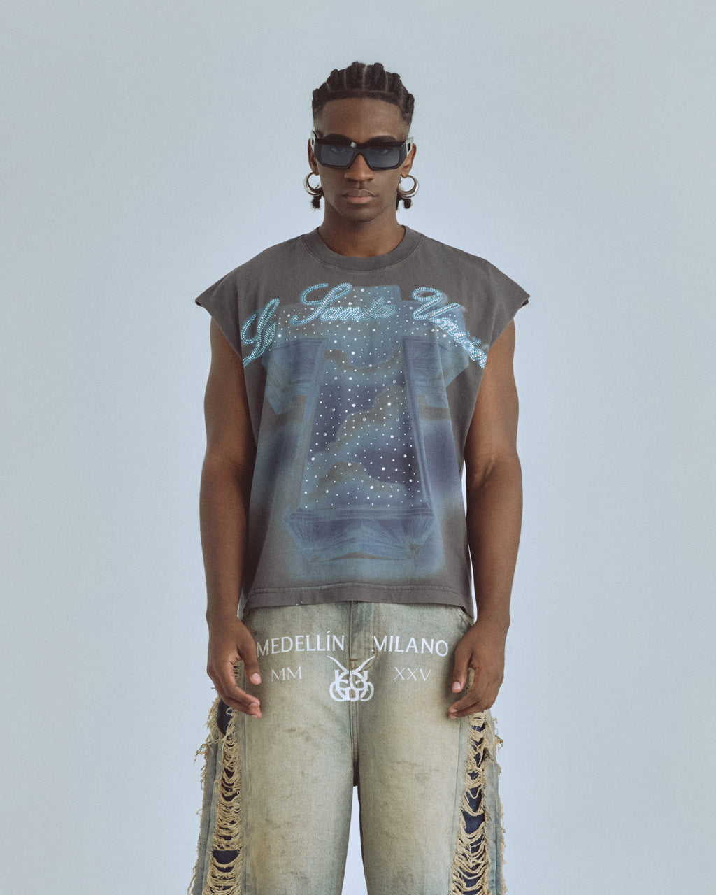 Santa Unión Cruz Sleeveless Tshirt Vintage Gray