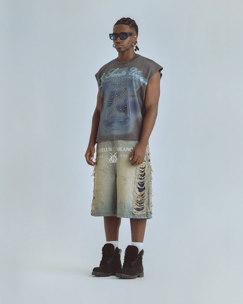 Santa Unión Cruz Sleeveless Tshirt Vintage Gray