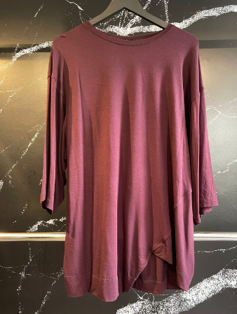 Asimetric Three-Quarter Sleeve T-Shirt Burgundy