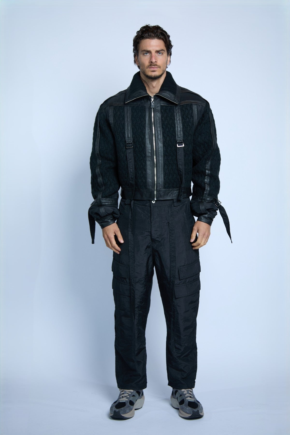 CROP JACKET STRIPS BLACK