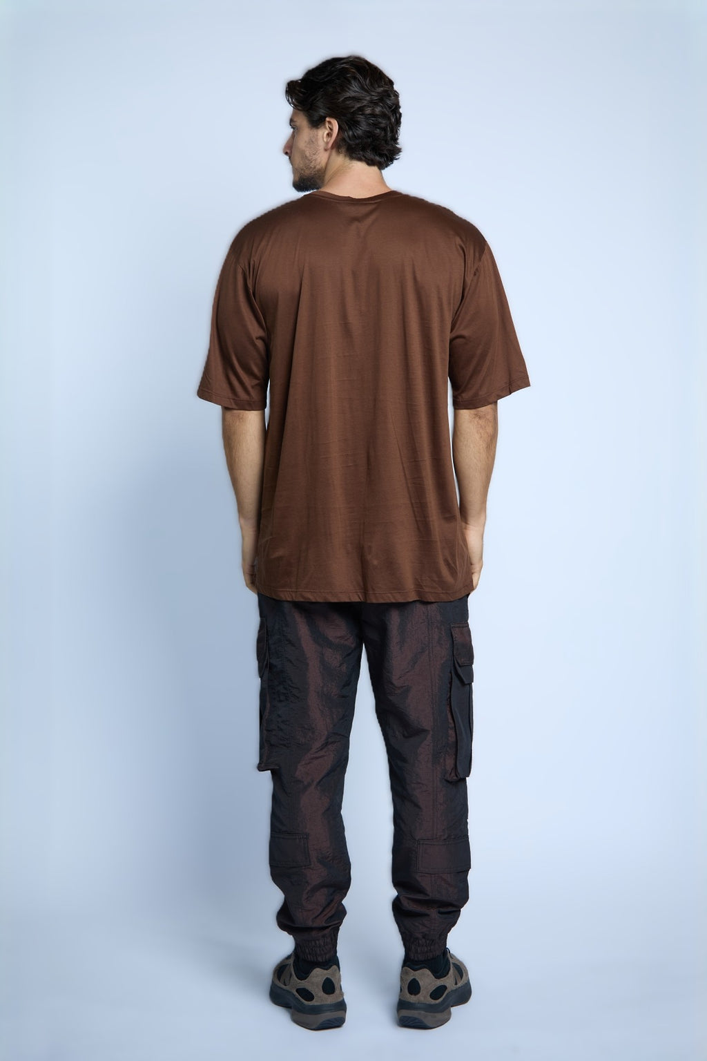 ASIMETRIC THREE QUARTER SLEEVE TSHIRT BROWN
