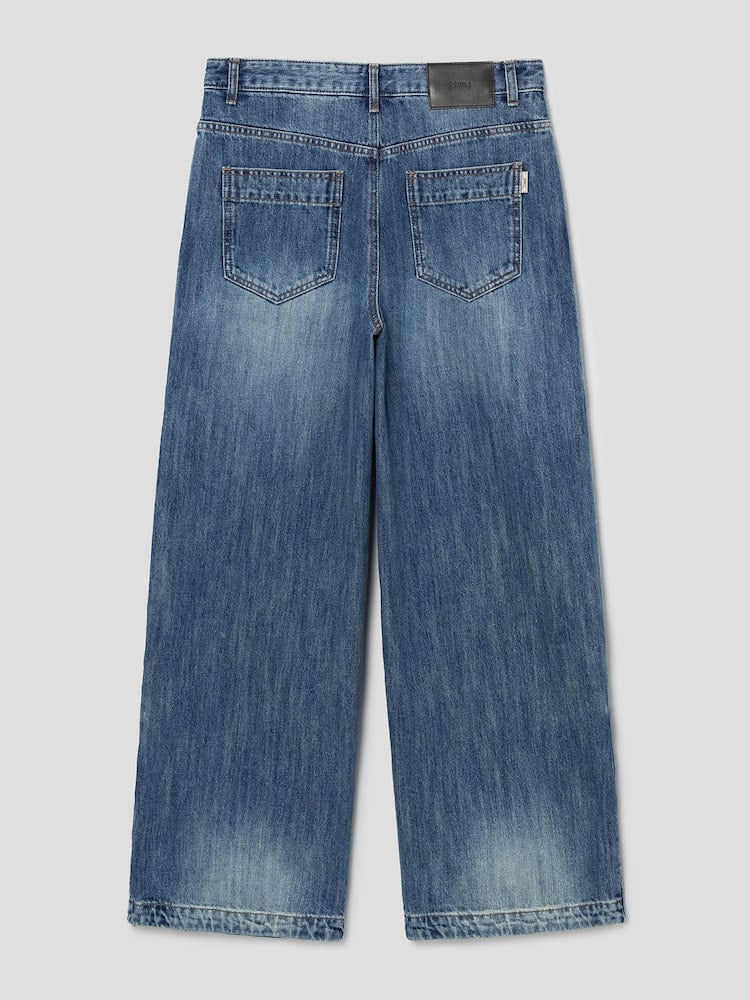 STRAIGHT SIDE PIPING ZIPPER DETAILED DENIM PANTS BLUE