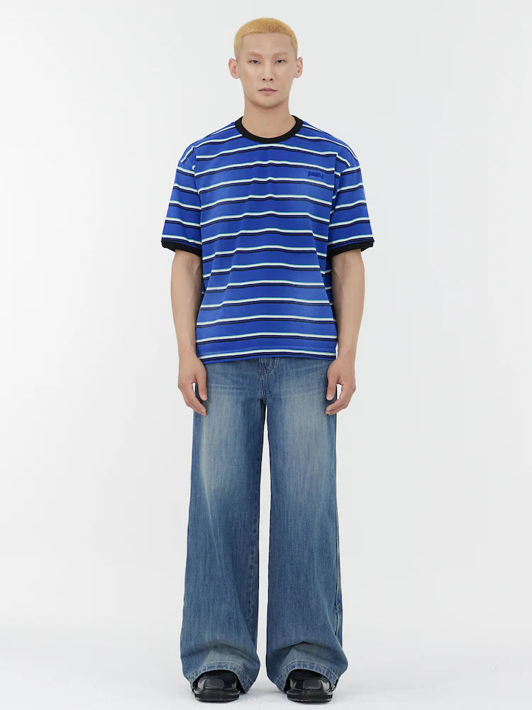 PANTALONES VAQUEROS AZULES CON CREMALLERA DETALLADA Y RIBETE LATERAL RECTO