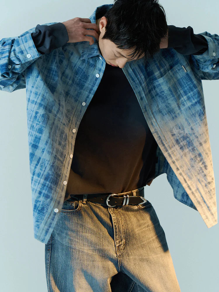 BLUE DELAVE PRINT CHECK SHIRT