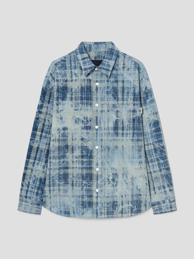 BLUE DELAVE PRINT CHECK SHIRT