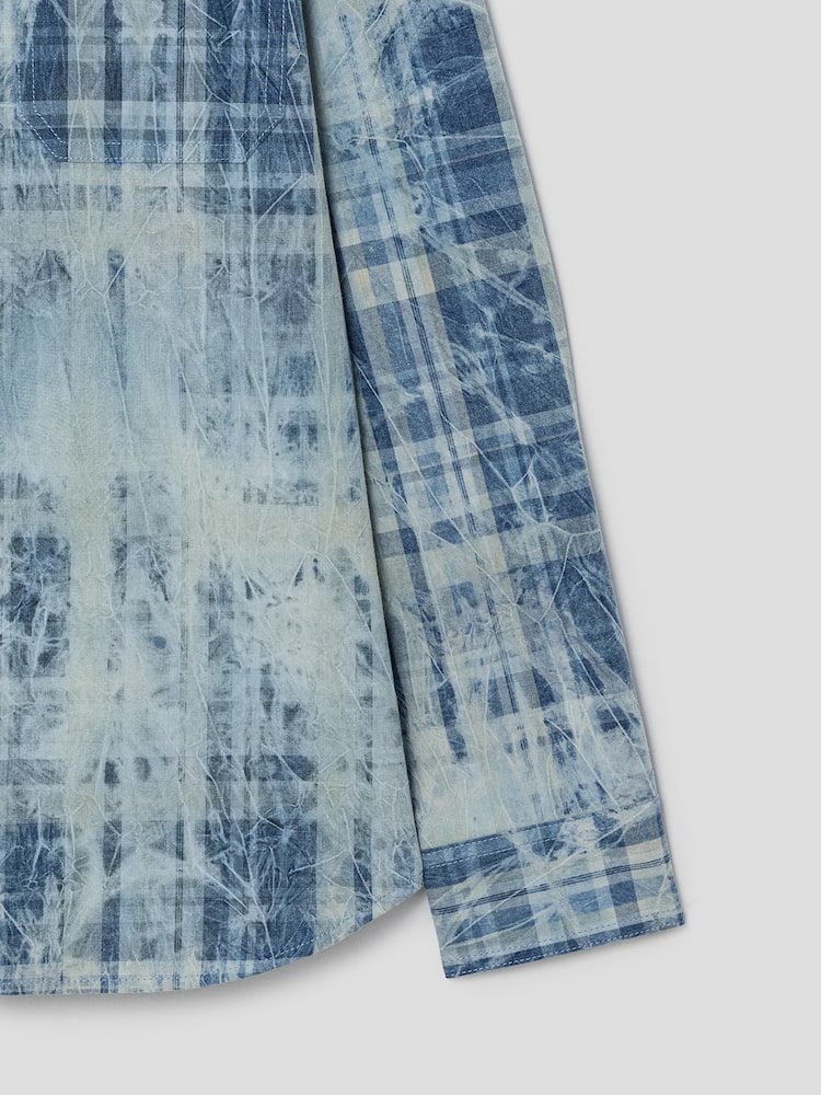 BLUE DELAVE PRINT CHECK SHIRT