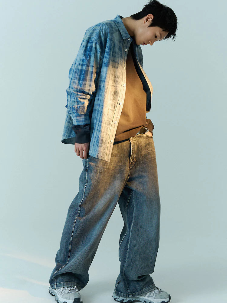 BLUE DELAVE PRINT CHECK SHIRT