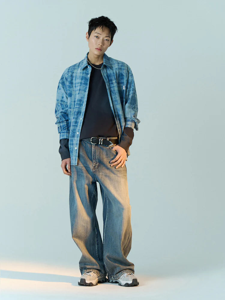 BLUE DELAVE PRINT CHECK SHIRT