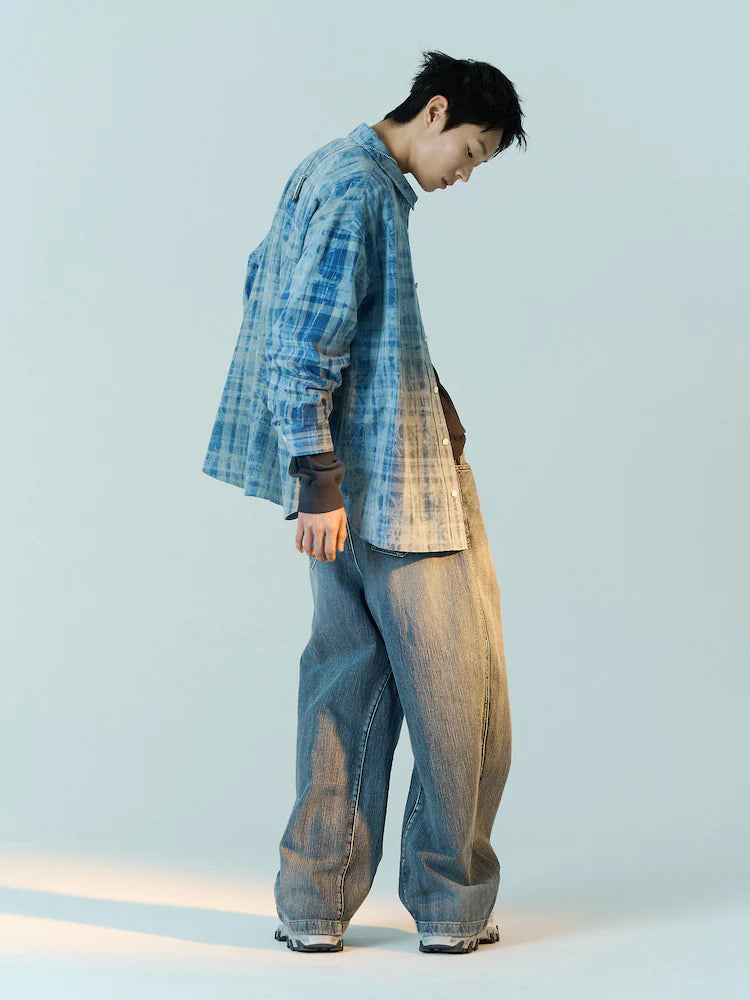 BLUE DELAVE PRINT CHECK SHIRT