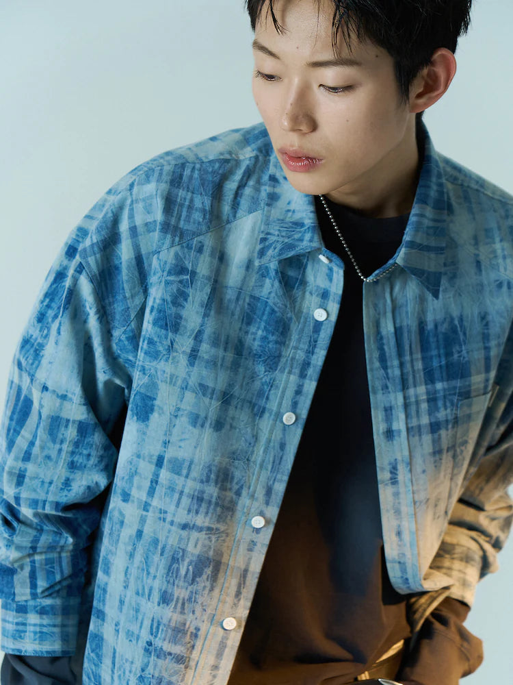 BLUE DELAVE PRINT CHECK SHIRT