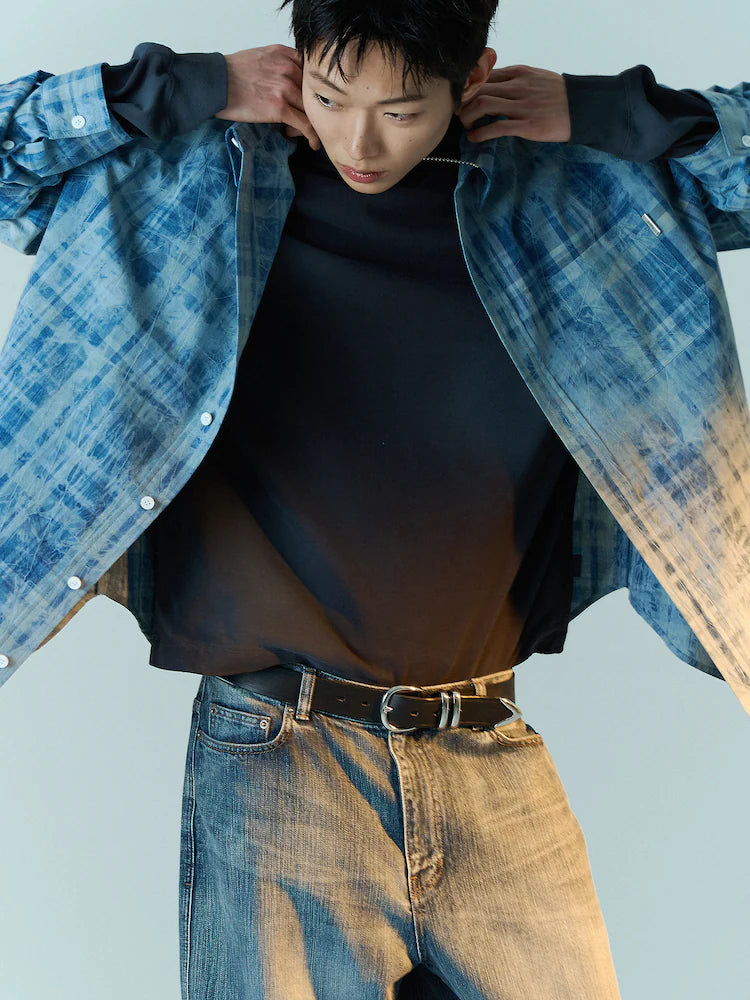 BLUE DELAVE PRINT CHECK SHIRT