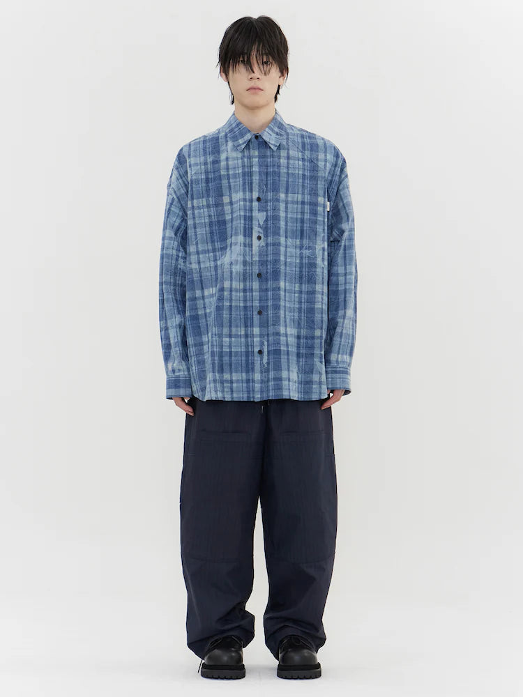 BLUE DELAVE PRINT CHECK SHIRT