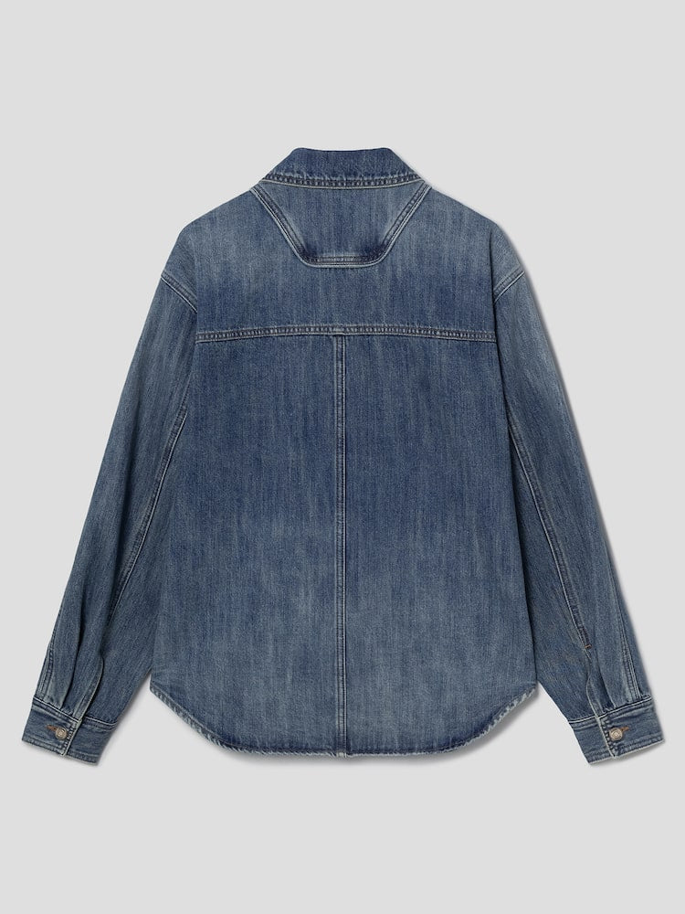 SIDE PIPING DENIM ZIP-UP TRUCKER BLUE