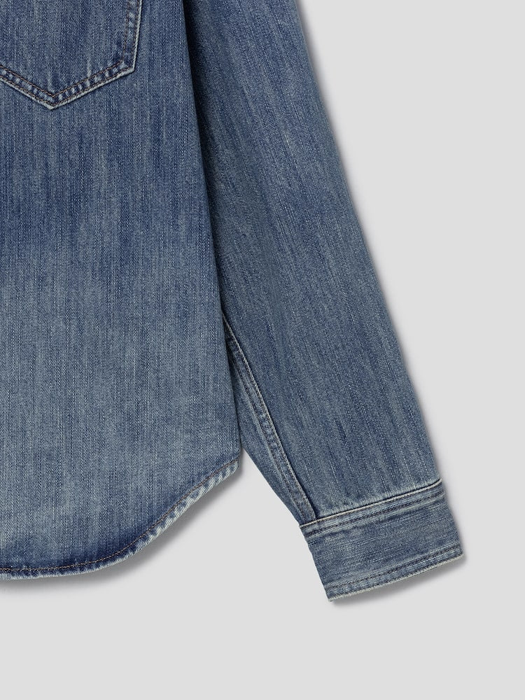 SIDE PIPING DENIM ZIP-UP TRUCKER BLUE