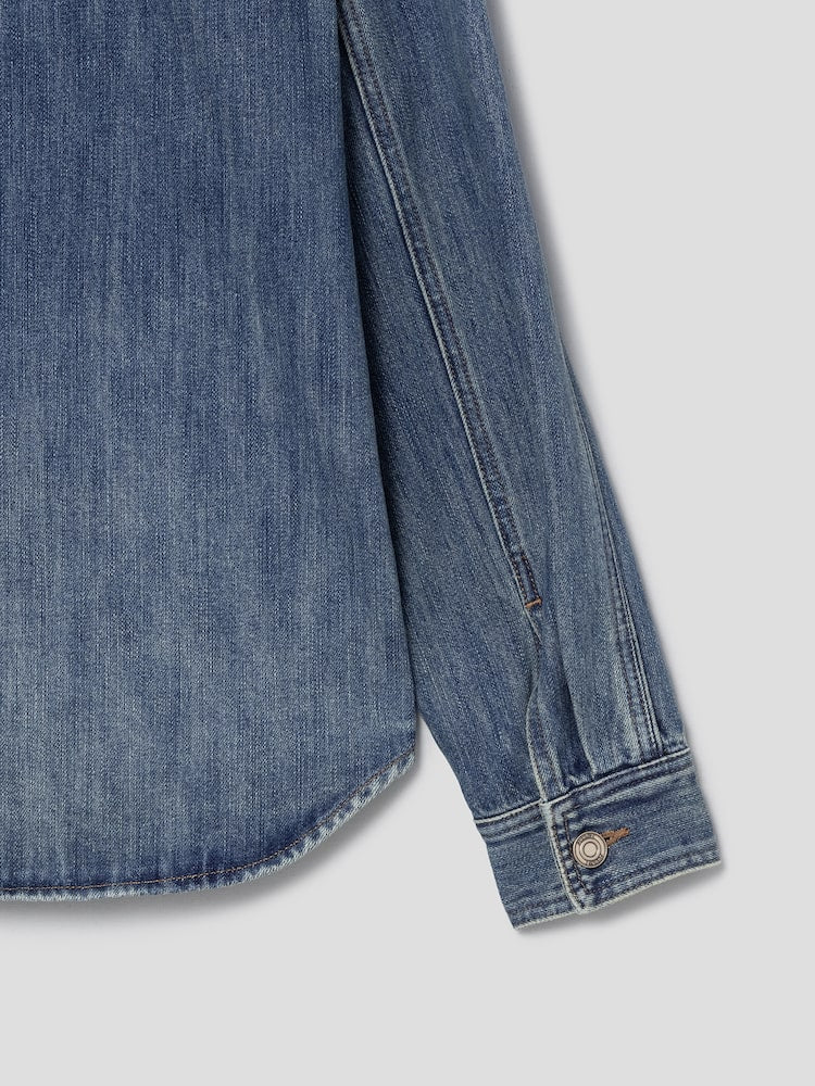 SIDE PIPING DENIM ZIP-UP TRUCKER BLUE