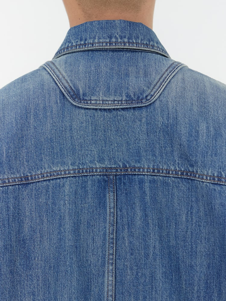 SIDE PIPING DENIM ZIP-UP TRUCKER BLUE