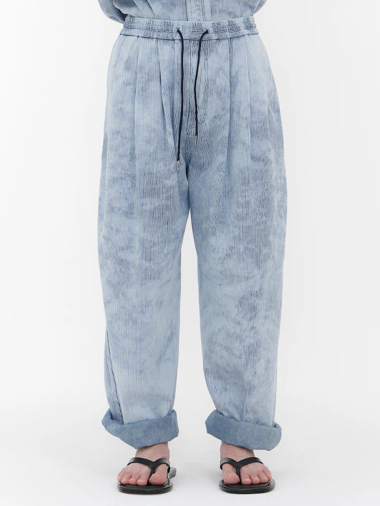 RUNWAY BRIDGE WASHED STRIPE ROLL-UP PANTS BLUE