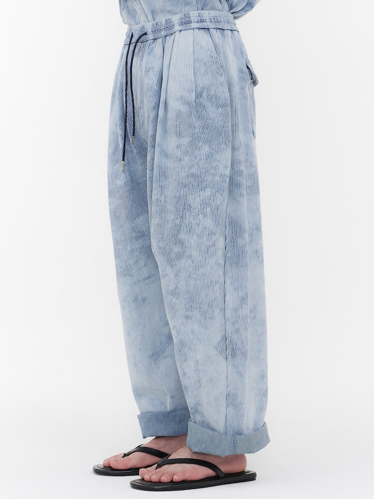 RUNWAY BRIDGE WASHED STRIPE ROLL-UP PANTS BLUE