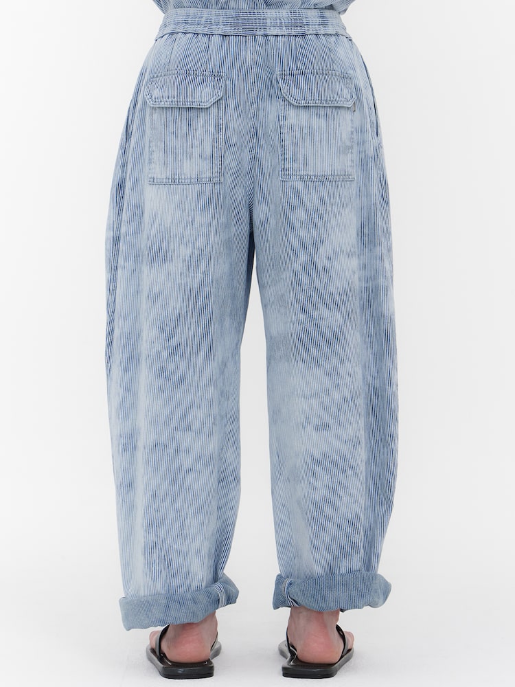 RUNWAY BRIDGE WASHED STRIPE ROLL-UP PANTS BLUE