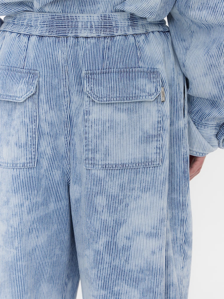 RUNWAY BRIDGE WASHED STRIPE ROLL-UP PANTS BLUE