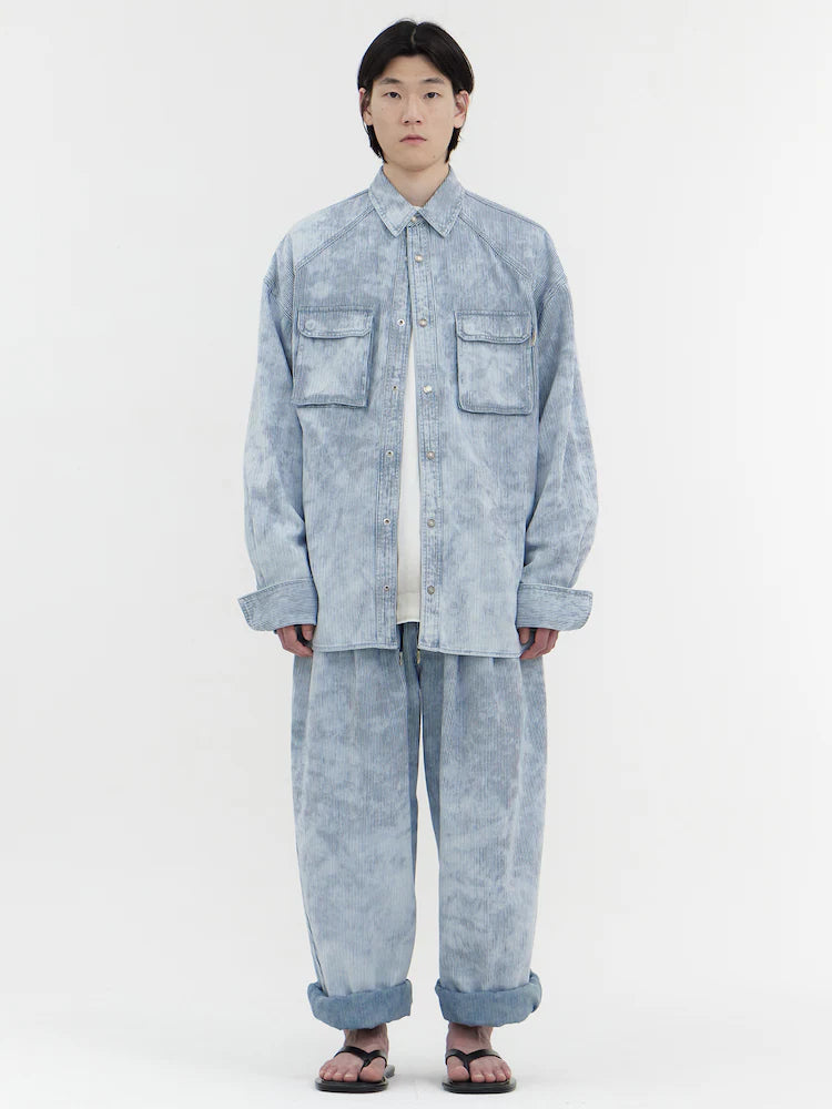 RUNWAY BRIDGE WASHED STRIPE ROLL-UP PANTS BLUE