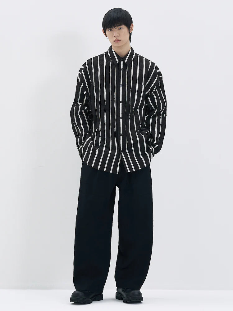 CAMISA AJUSTADA DAMAGE STRIPE MAX NEGRO