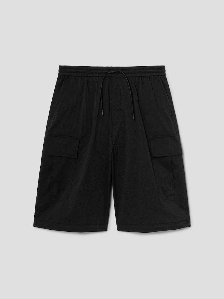 PANTALONES CORTOS CARGO DE SEERSUCKER DE RAYAS ANCHAS NEGRO