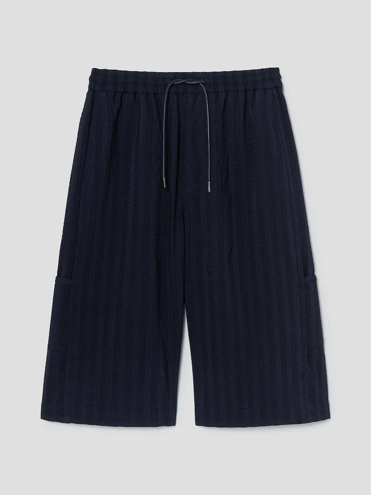 Pantalones cortos largos de carpintero de lana de raya ancha - azul marino