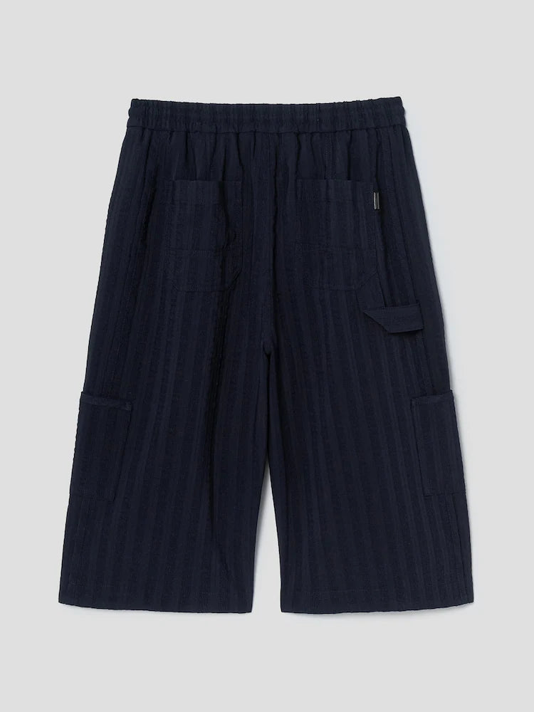 Pantalones cortos largos de carpintero de lana de raya ancha - azul marino