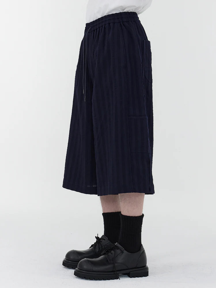 Pantalones cortos largos de carpintero de lana de raya ancha - azul marino