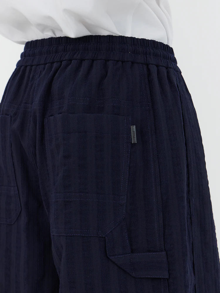 Pantalones cortos largos de carpintero de lana de raya ancha - azul marino