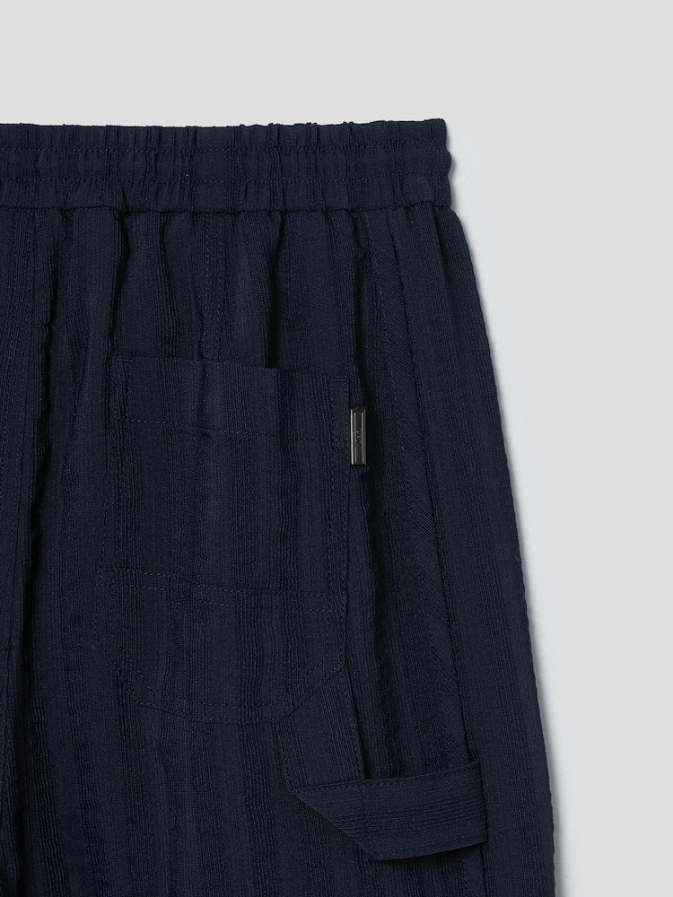 Pantalones cortos largos de carpintero de lana de raya ancha - azul marino