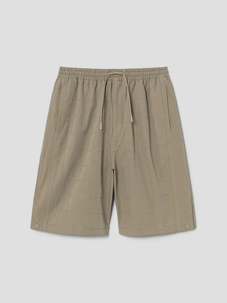 PANTALONES CORTOS DE LINO BEIGE CON COSTURAS ANCHAS