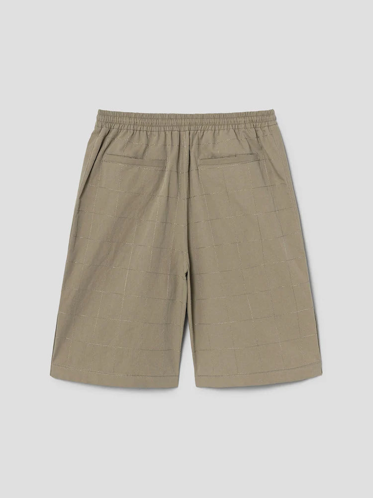 PANTALONES CORTOS DE LINO BEIGE CON COSTURAS ANCHAS