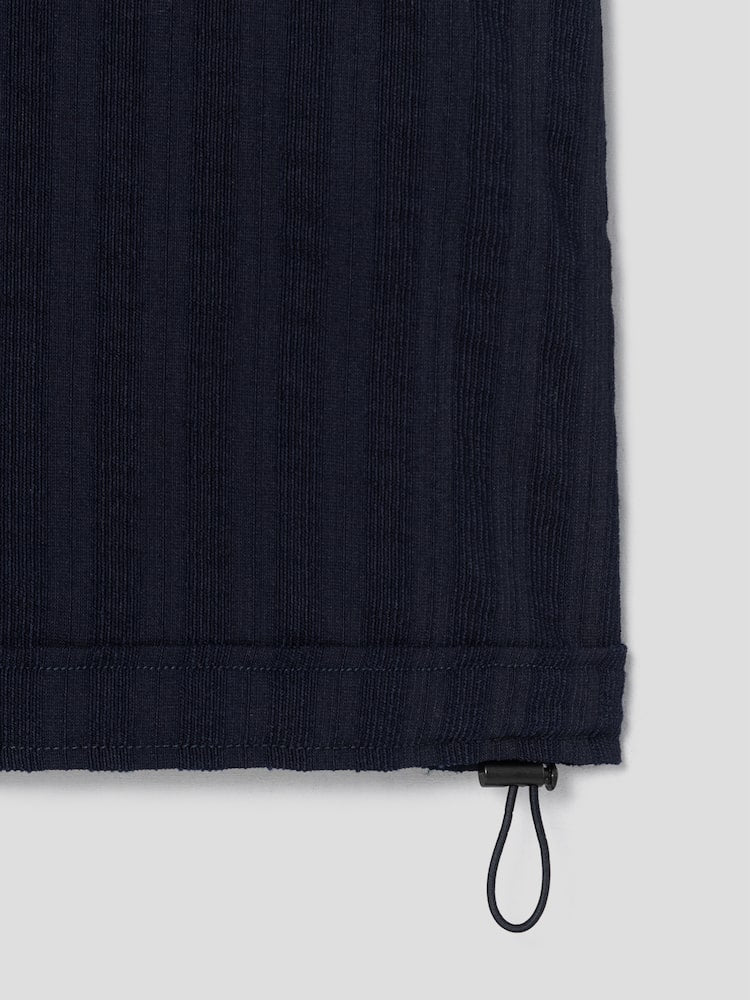 STRIPE WOOL ZIP-UP SHORT SLEEVE SHIRT NAVY