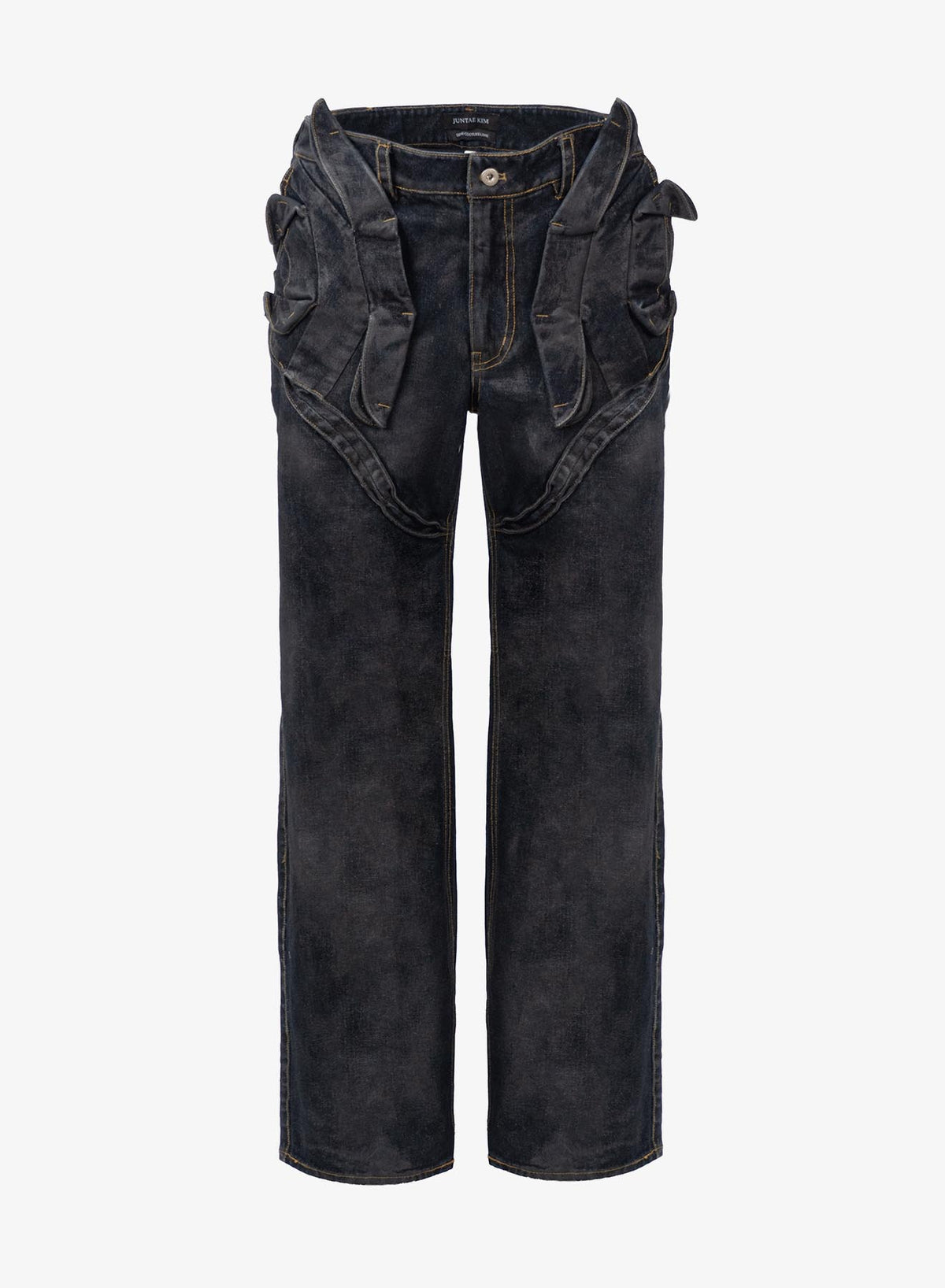 GATHERED DENIM TROUSERS DIRTY BLACK