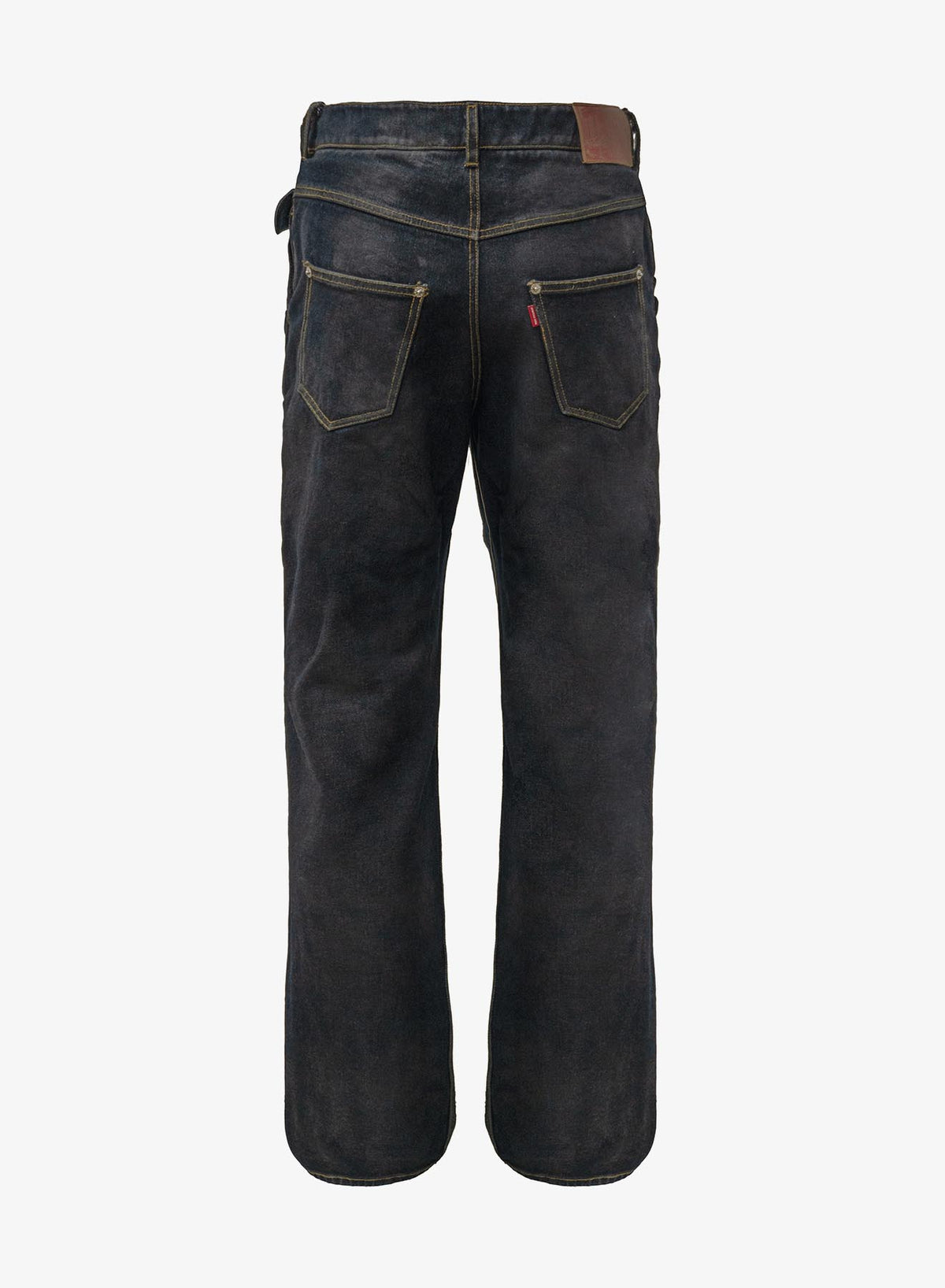 GATHERED DENIM TROUSERS DIRTY BLACK