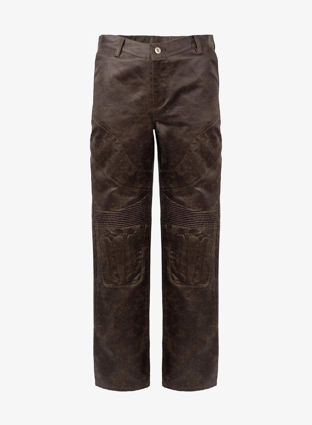 EMBOSSED LEATHER BIKER PANTS BROWN