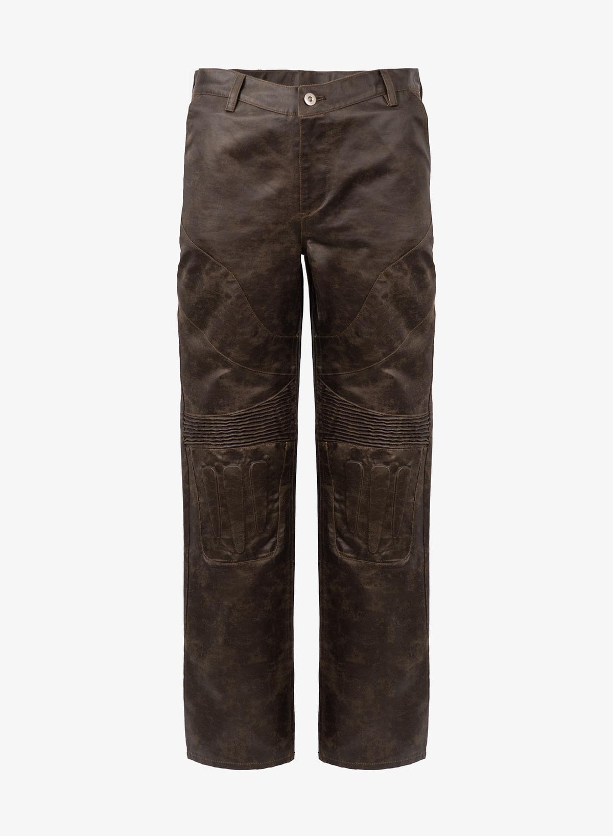 EMBOSSED LEATHER BIKER PANTS BROWN