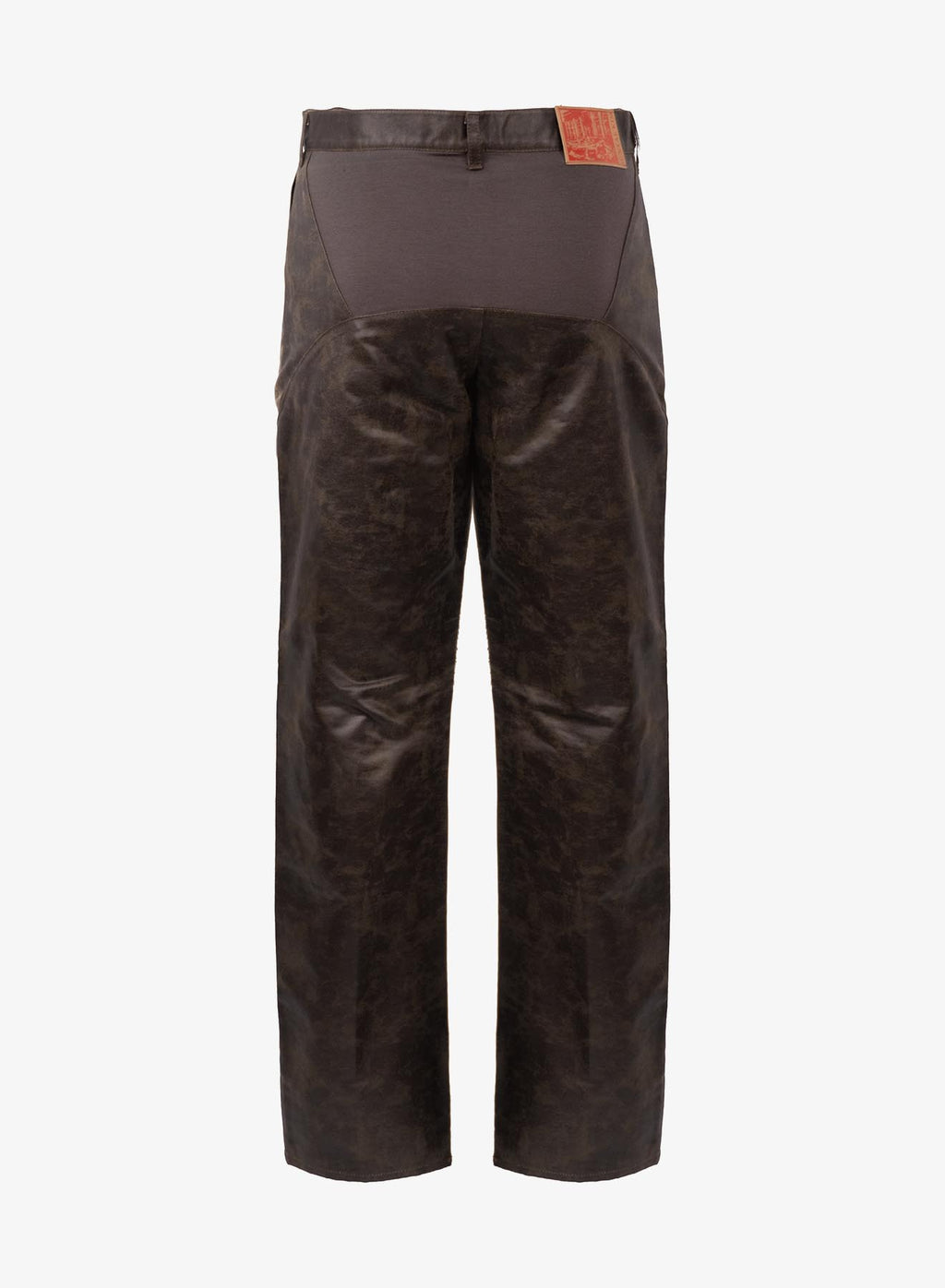 EMBOSSED LEATHER BIKER PANTS BROWN